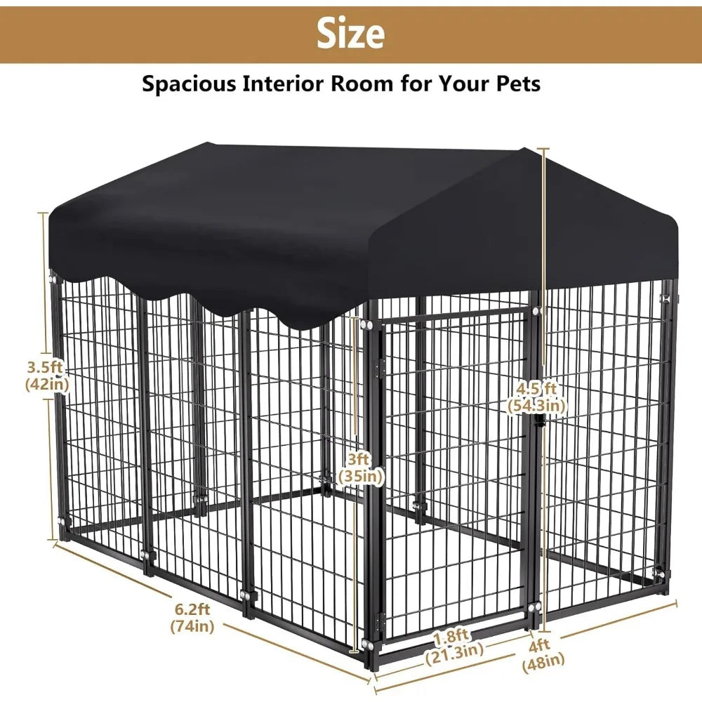 Very /Outdoor Dog Kennel For Large Dogs, 6.2x4x4.5Ft Large Outdoor Kennel With Roof Welded Wire Steel Dog House Dog Cage Outside