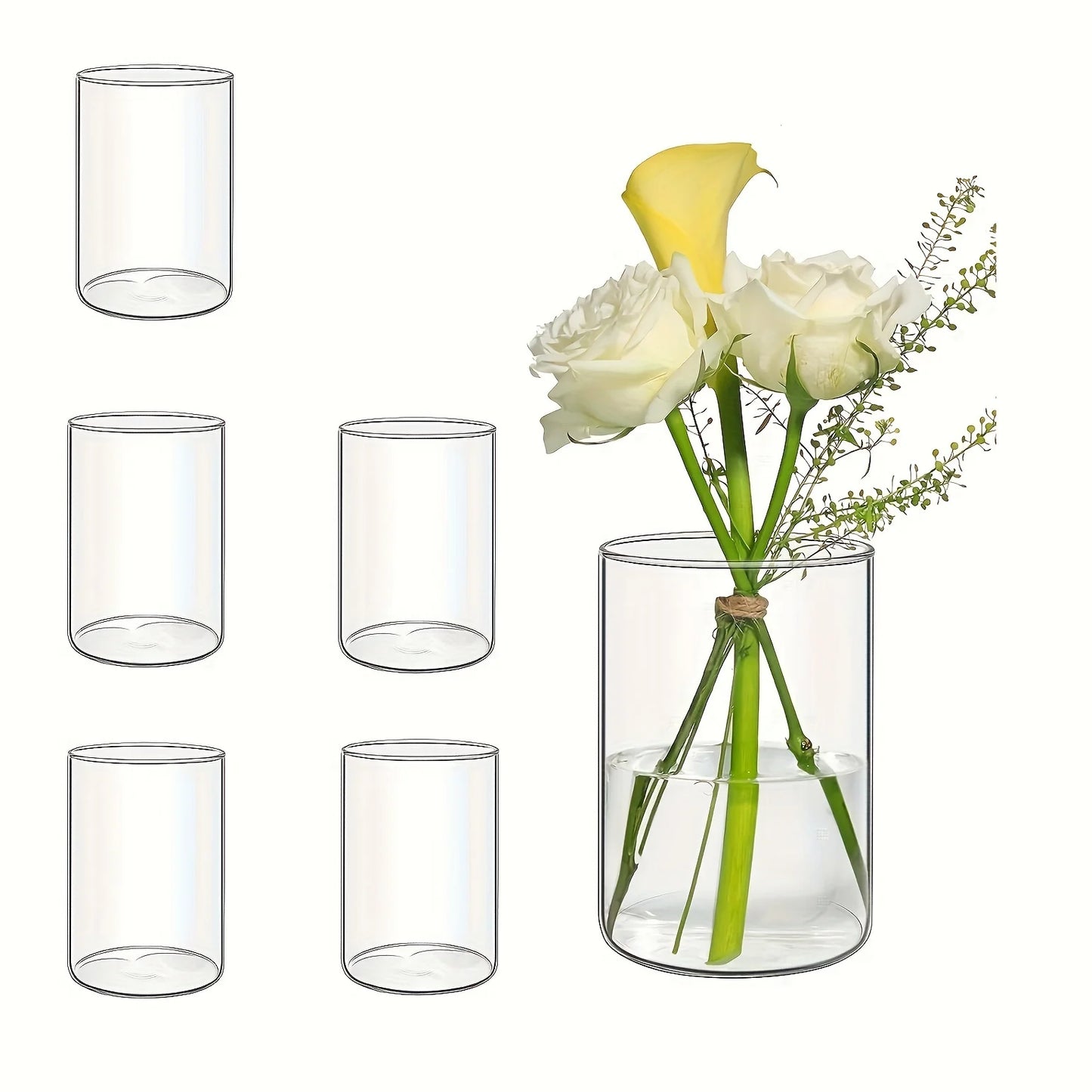 Glass Cylinder Vase, 5.5 英寸, 6 英寸 Tall Clear Vase, Hurricane Candle Holder for Wedding Party Home Decor