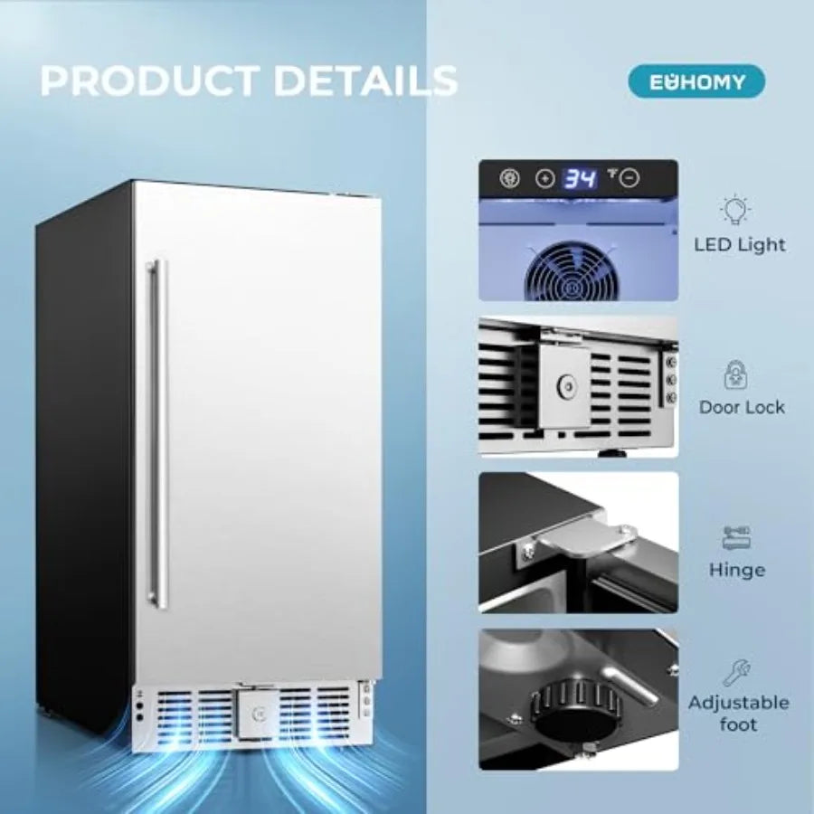 15 Inch Under Counter Beverage Refrigerator with Stainless Steel Door for Beer Wine Soda Builtin Drink Fridge Holds 125 Cans Id