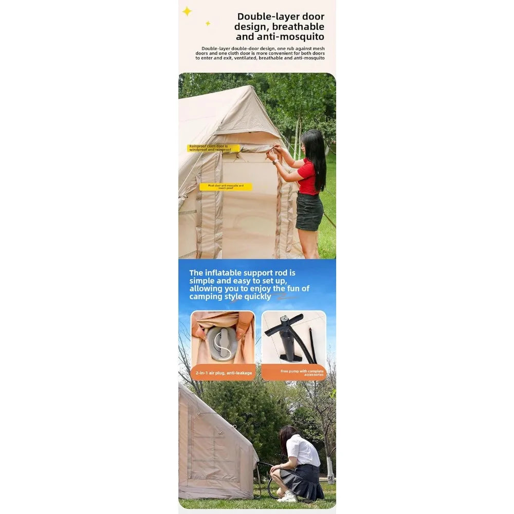 Capacity for 4-6 People, Outdoor Inflatable Camping Deluxe Tent 6.3 Flat Inflatable House Oxford Cloth Tent, Double Door Air Pum