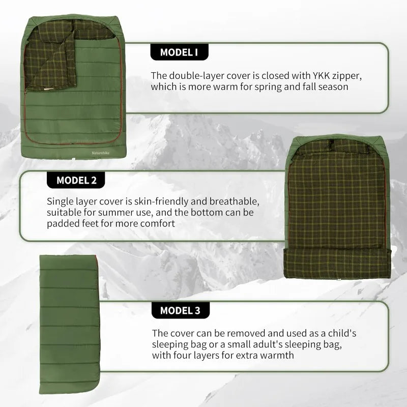 0 Degree and 40 Degree Flannel Two Person Sleeping Bag with Pillows for Adults, Couples & Family, Doublewide Double S