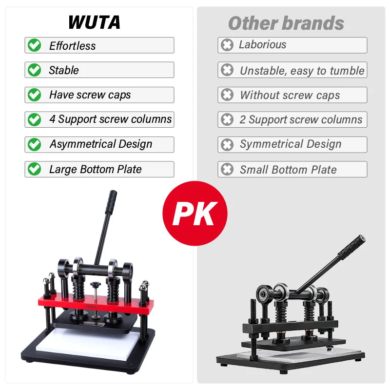 WUTA Pro Leather Cutting Machine Manual Die Cutter Embossing Shaping Tools Hand Press Mold DIY Punching Fabric Paper (Size L)