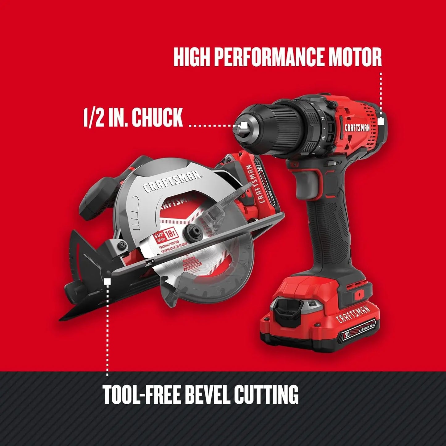 V20 Cordless Power Tool Combo Kit with Drill, Circular Saw, 2 Batteries & Charger