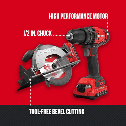 V20 Cordless Power Tool Combo Kit with Drill, Circular Saw, 2 Batteries & Charger
