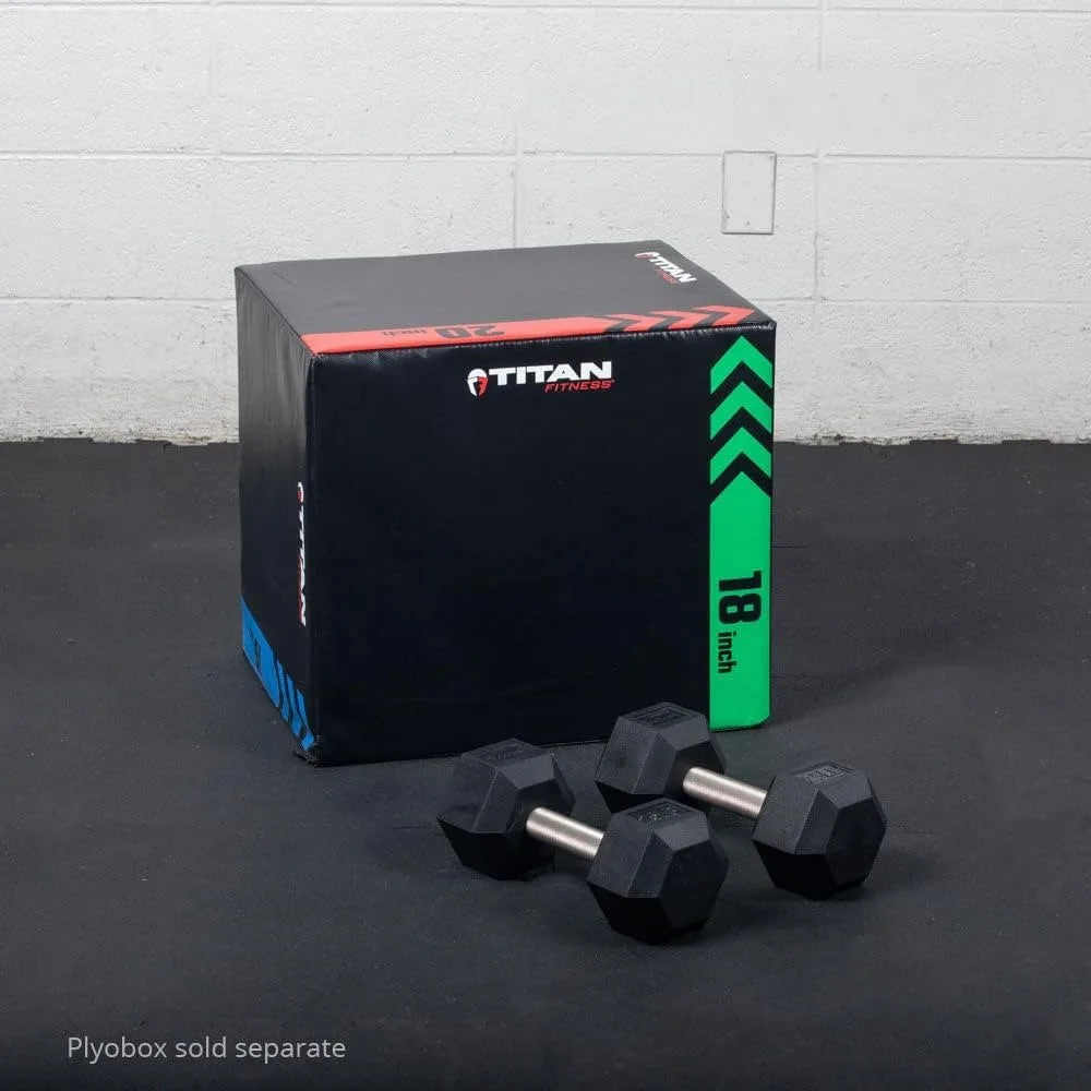 Titan Fitness 25-Pound Black Rubber Hex Dumbbells with Straight Stainless Steel Handles for Strength Training