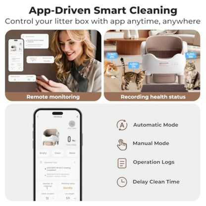 Self Cleaning Litter Box Automatic Cat Litter Box with APP Control Odor-Free Waste Disposal Includes Trash Bags Large Waste Bin