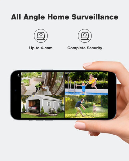 Wireless Outdoor Security Camera Kit - 4 Solar Cameras, No Monthly Fee, Color Night Vision, 360° PTZ, 4MP Live View
