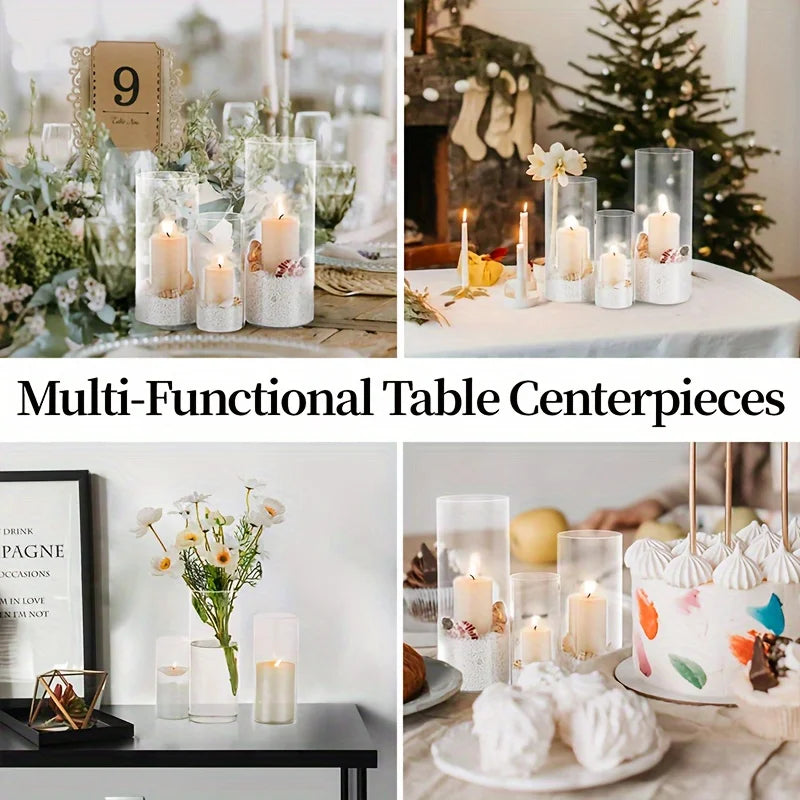 12/30 Set of Cylindrical Glass Vases, Modern Transparent Vases, Hurricane Candle Holders for Pillar Candles, Wedding Vases