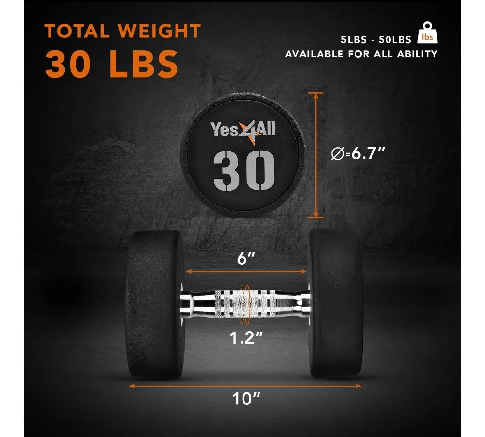 Urethane Dumbbell Anti-Slip Knurled Handle 5-50 LB Muscle Building Home Gym Fitness Equipment