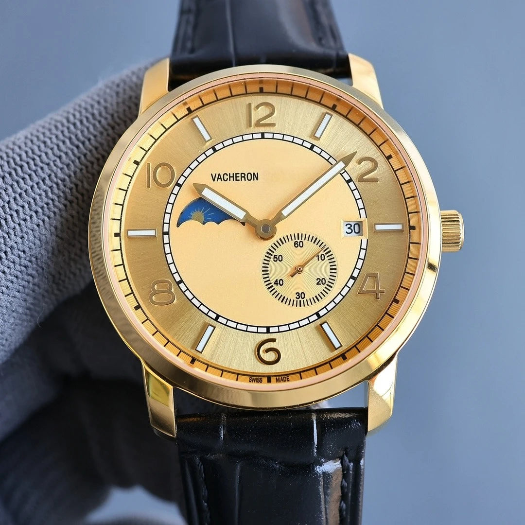 VC Top Brand Reissue Watch with Versatile Case and Moon Phase Design for Men