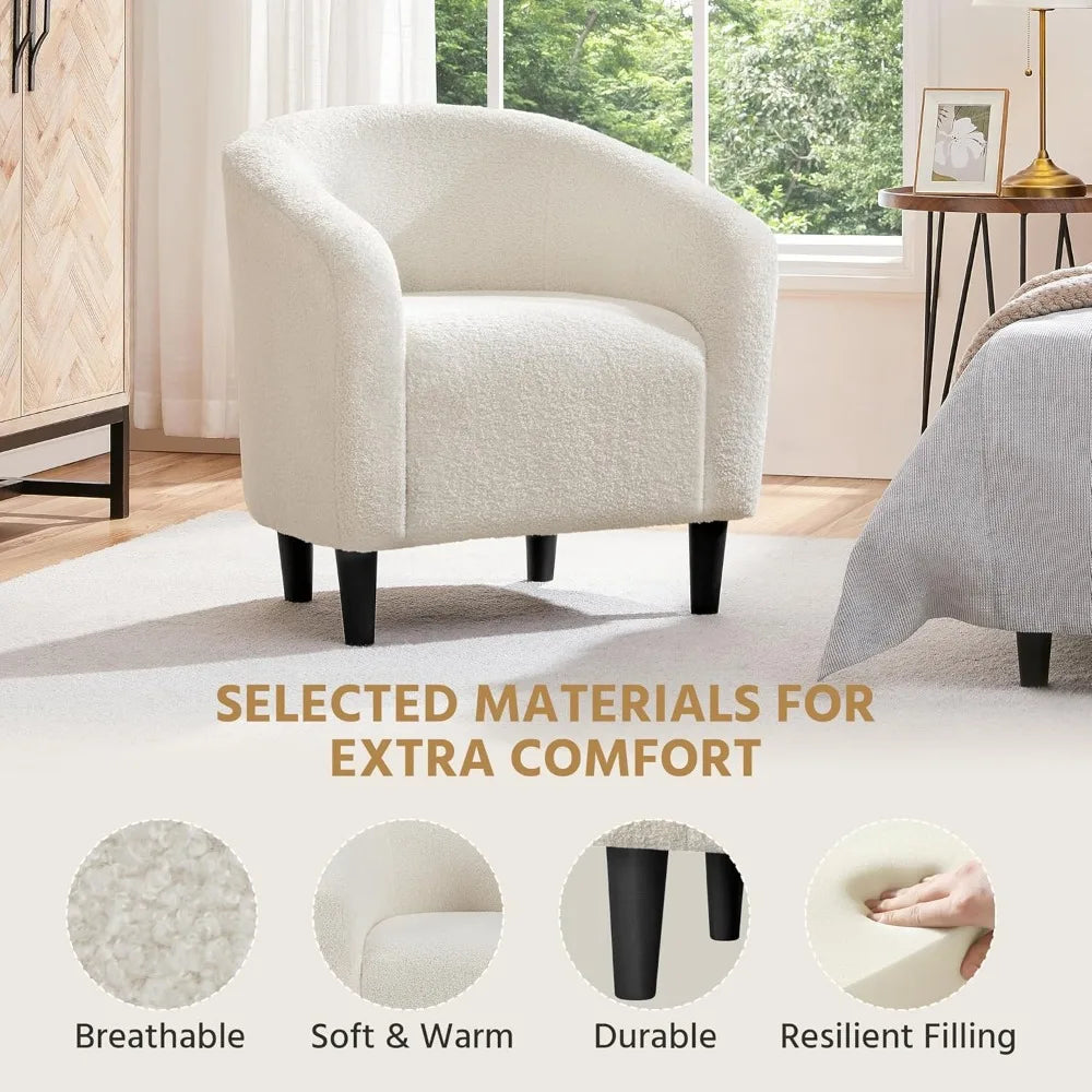 Accent Barrel Chair, Boucle Fabric Club Chair, Furry Sherpa Elegant Armchair with Cozy Soft Padded, Suitable for Living Room Be