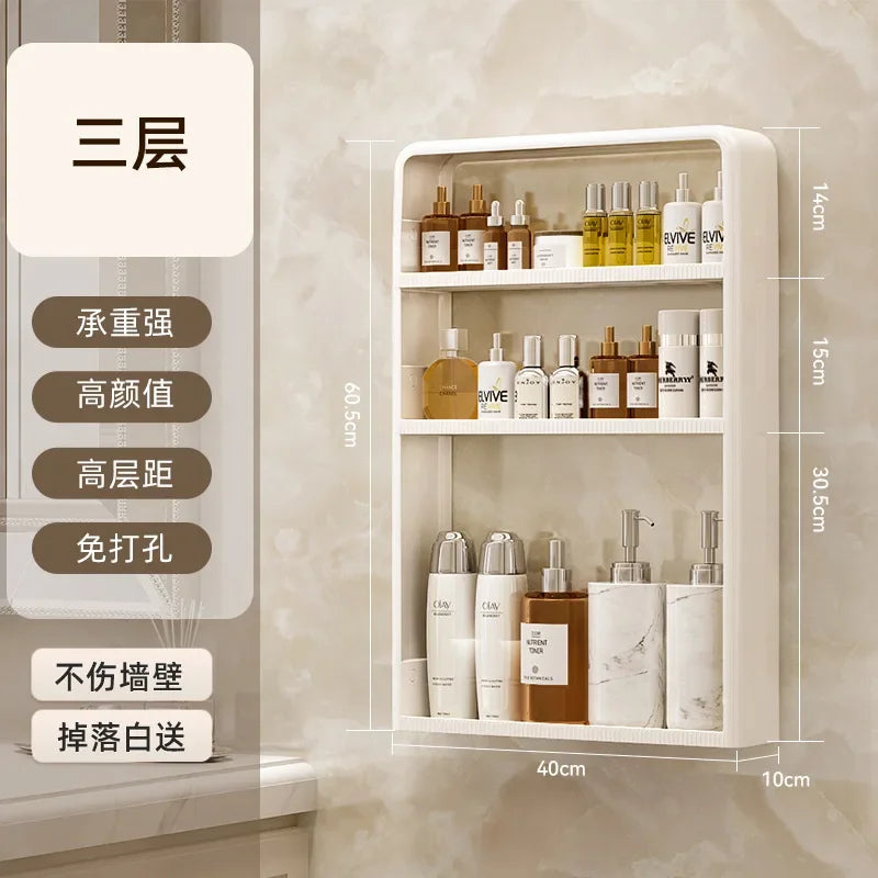 Bathroom Shelf Wall Mounted,Bathroom Wash Table Non Perforated Wall Mounted Skincare Product Storage Rack Bathroom Organizer