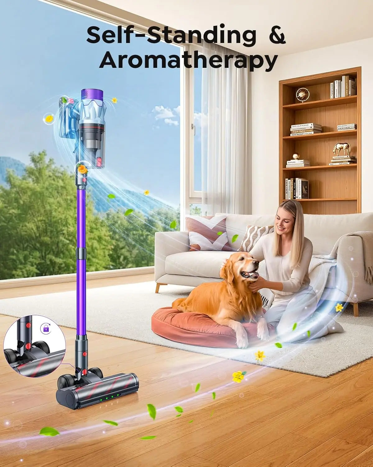 Cordless Vacuum Cleaner 70min/650W/55KPA with Auto Mode, Wall Mount & Fragrance for Hardwood Floor/Car/Pet