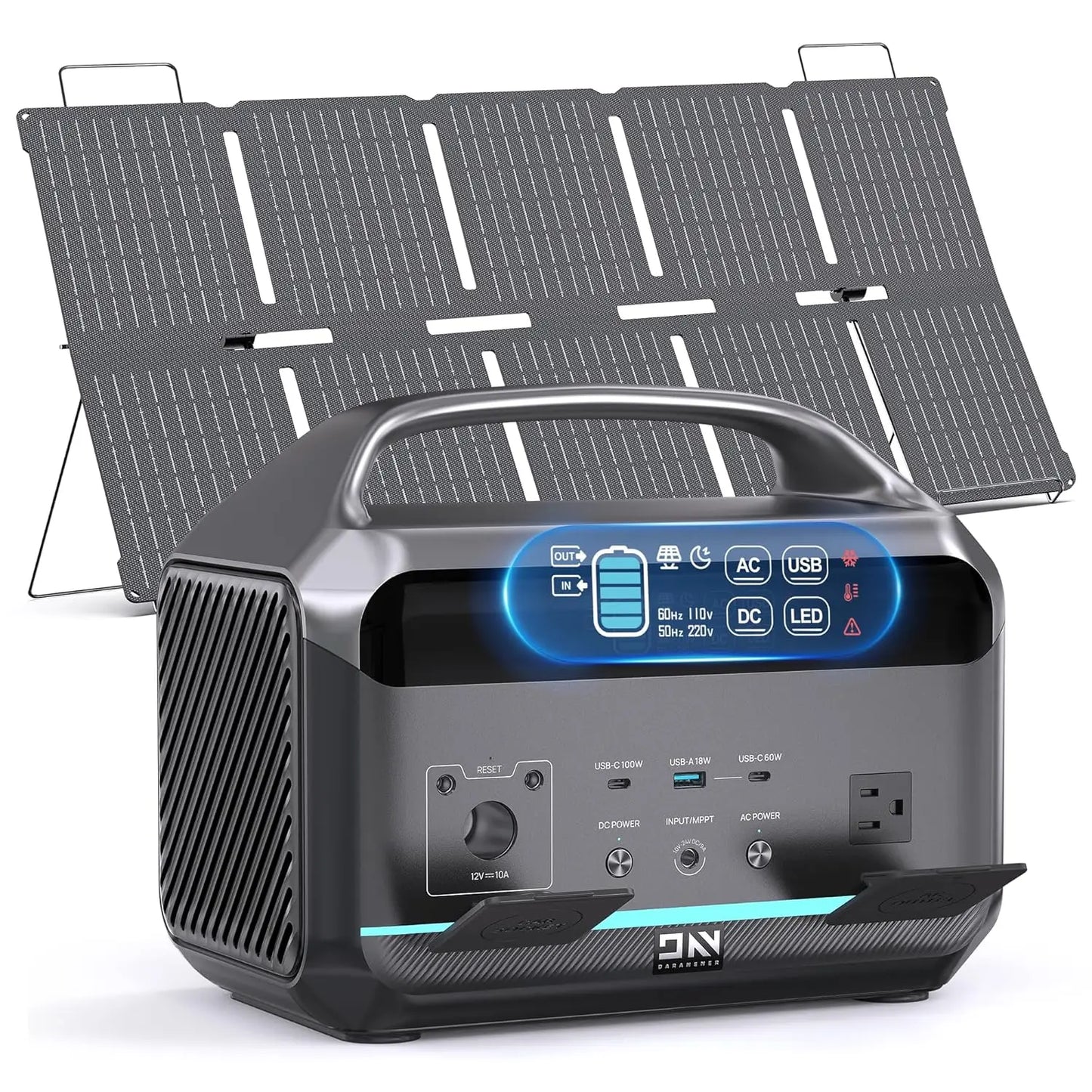 Portable Power Station 600W (1200W Surge) with 100W Solar Panel Included, 576Wh LiFePO4 Electric Generator, 1Hr, Customized