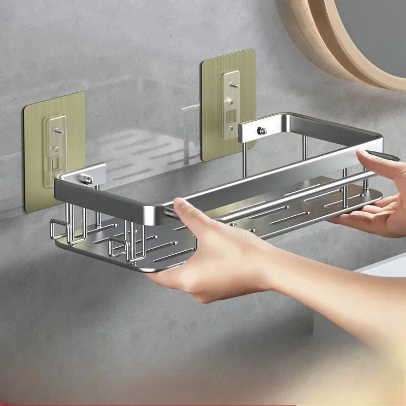 Bathroom Shelves Black Rust-Proof Wall-mounted Non-punching Storage RackToilet Bath Washbasin Wall  Bathroom Racks