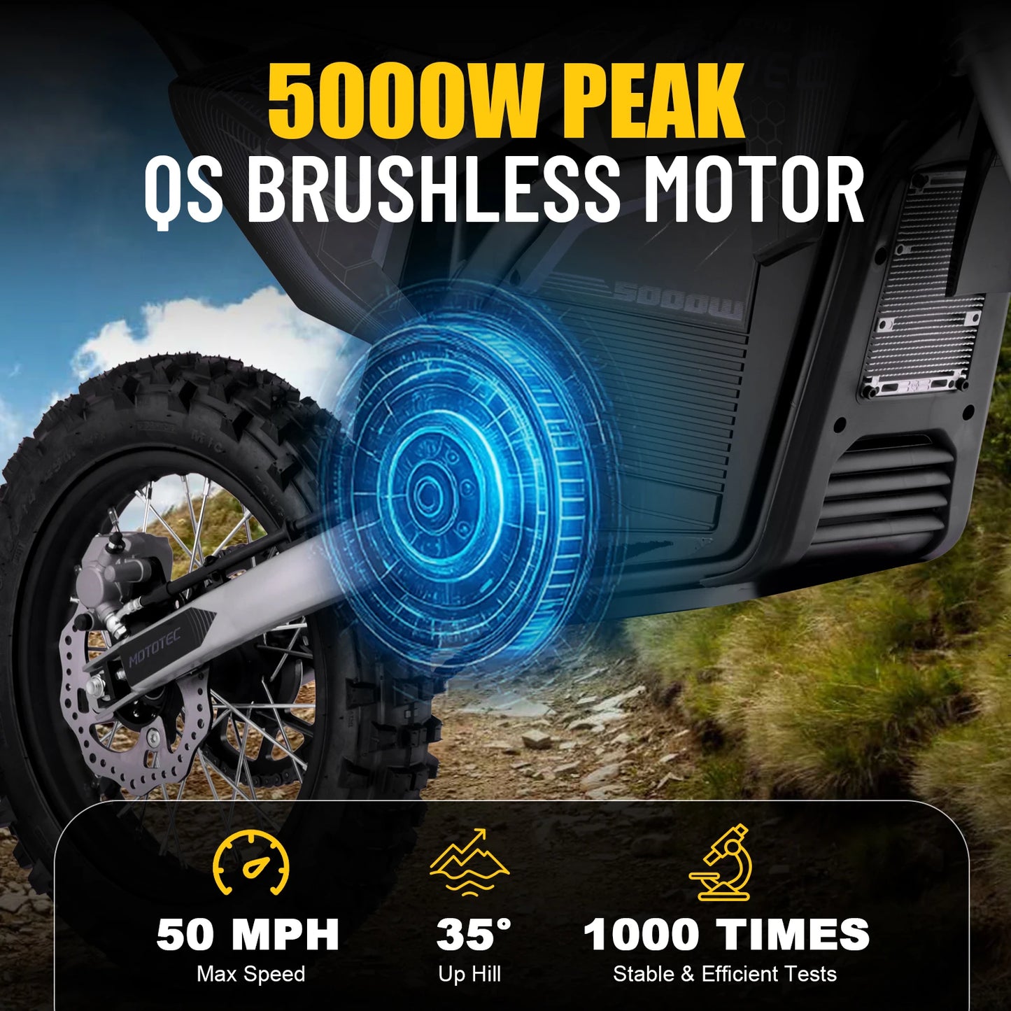 KOOZ HP117E 72V 5000W Pro Electric Dirt Bike for Adults,3 Speed Modes Electric Motorcycle Up to 50 MPH & 40 Miles Long-Range