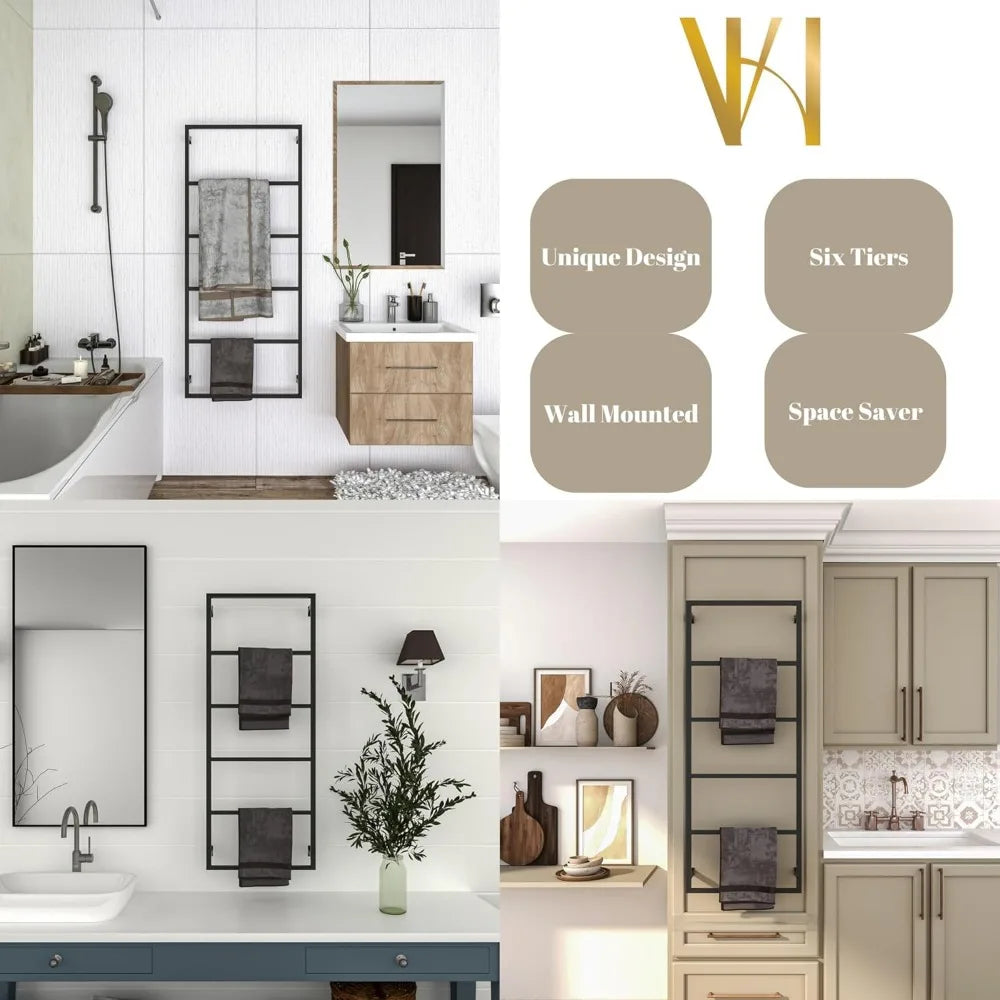 Stylish Wall-Mounted 6-Tier Towel Rack - Rustproof and Compact for Efficient Drying, Ideal for Contemporary Farmhouse Decor