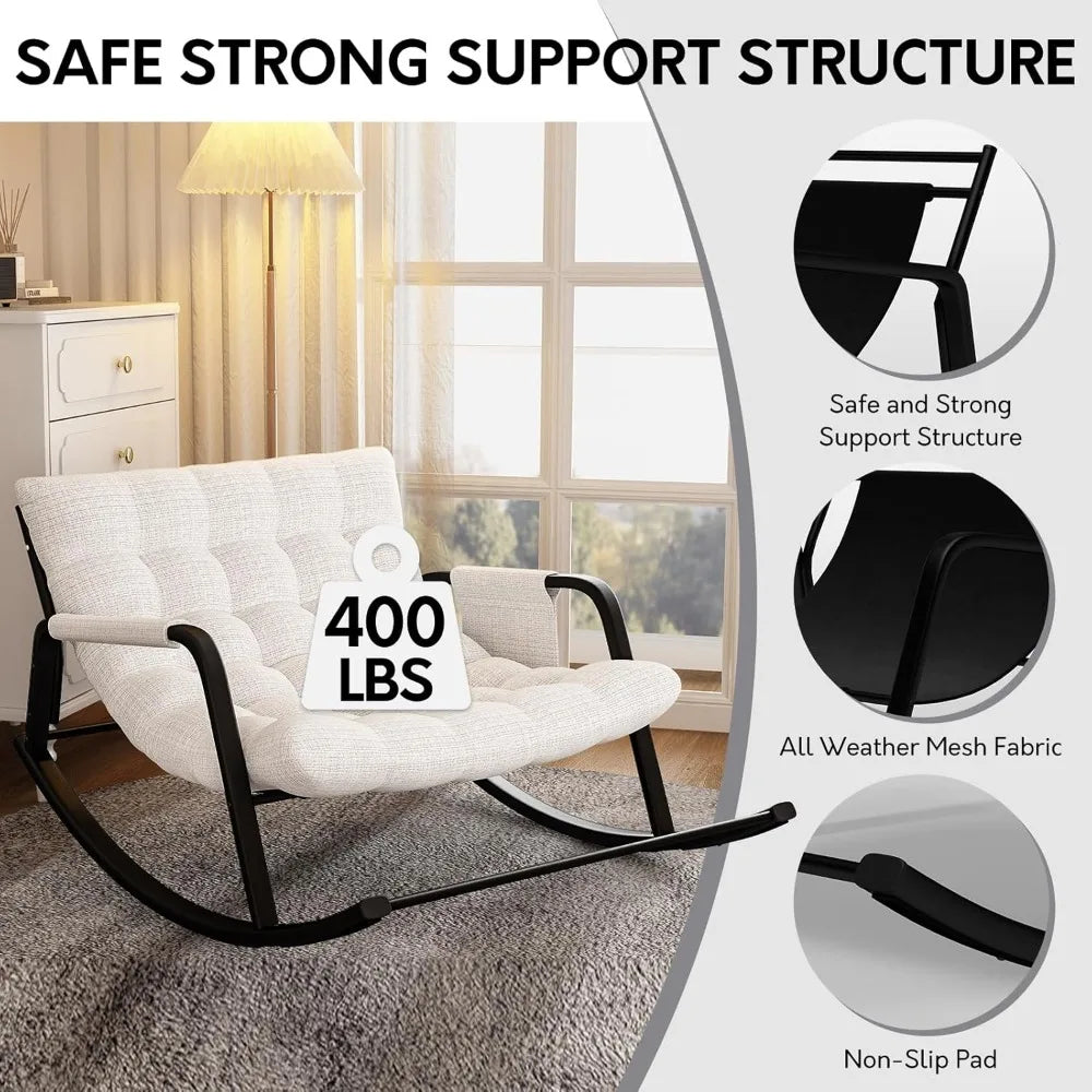 Indoor Outdoor Patio Rocking Chairs Set of 2, Papasan Rocking Chairs, Double Papasan Chair with Cushion, Oversized Modern Rocker