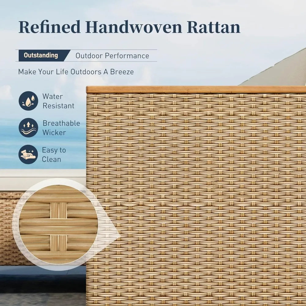 Wicker Patio Furniture Set, 3 Piece All-Weather Outdoor Patio Conversation Set, Outside L-Shaped Sectional Sofa Couch with