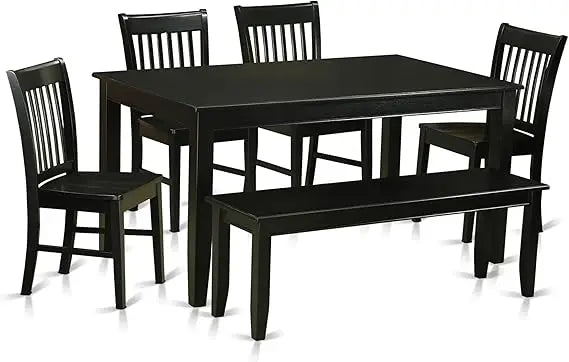 DUNO6-BLK-W 6 Piece Kitchen Table & Chairs Set Contains a Rectangle Dining Table and 4 Dining Room Chairs with a Bench, 36x60 I