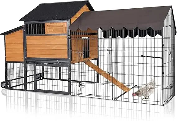 Chicken Coop with Wheels, Spacious 85 Metal Frame Chicken House with Nesting Box and Leakproof Pull on Tray