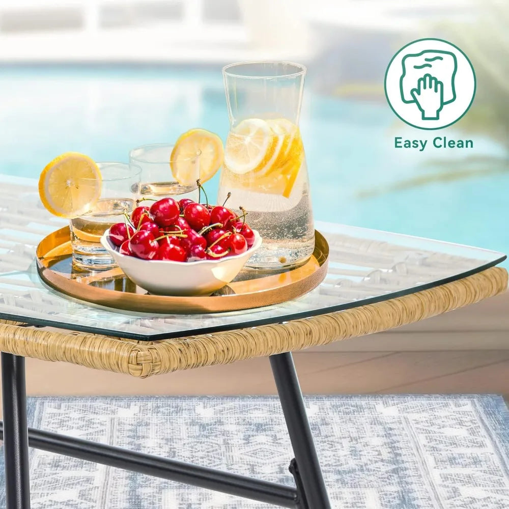 4-Piece Patio Furniture Wicker Outdoor Bistro Set, All-Weather Rattan Conversation Loveseat Chairs For Backyard, Balcony And De